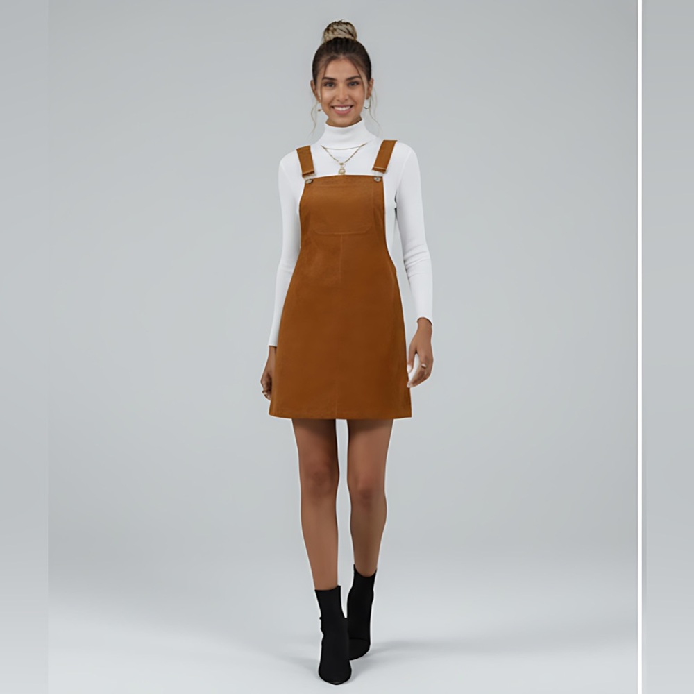 Corduroy Pocket Front Overall Dress Brown - Picture 3 of 6